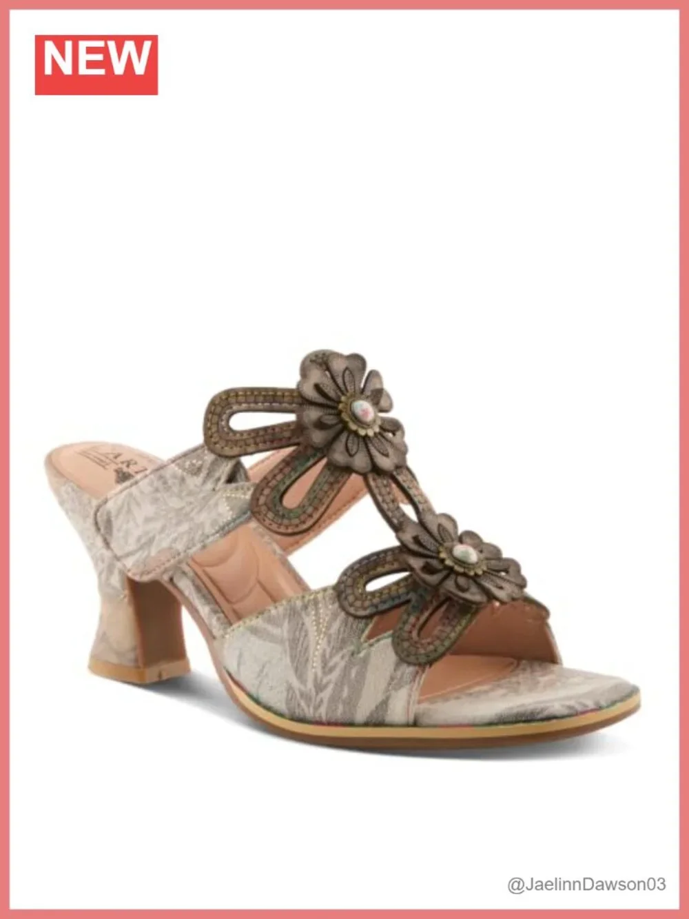 Women's Slide Sandals Floral Applique Hook & Loop Closure Block Heel 3.25in